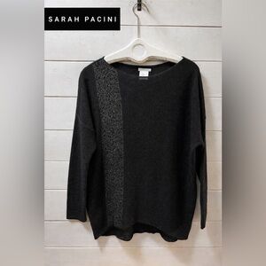 SARAH PACINI Black Knit Sweater with Textured Panel One Size